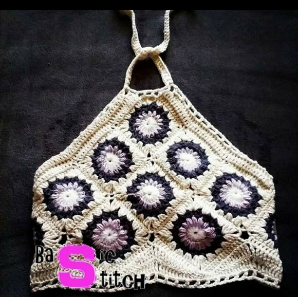 Granny Square Hippie Crochet Festival Crop Top - Picture 1 of 1